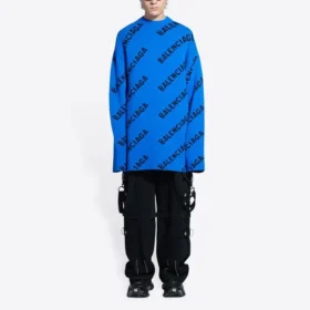 Pull en laine à col rond avec logo sur toute la surface « Bleu » 657400T15673964