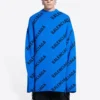 Pull en laine à col rond avec logo sur toute la surface « Bleu » 657400T15673964