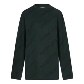 Pull en laine à col rond avec logo sur toute la surface « Dark Green » 657400T15673050