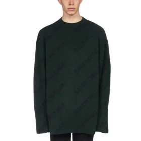 Pull en laine à col rond avec logo sur toute la surface « Dark Green » 657400T15673050