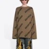 Pull en laine à col rond avec logo sur toute la surface « Light Brown » 657401T32002900