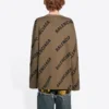 Pull en laine à col rond avec logo sur toute la surface « Light Brown » 657401T32002900
