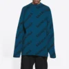 Pull en laine à col rond avec logo sur toute la surface « Petrol Blue » 657400T15672470