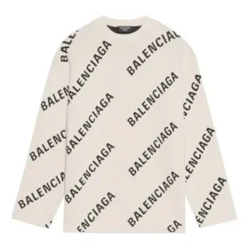 Pull en laine à col rond avec logo sur toute la surface « White » 657401T32009054