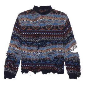Pull en laine mélangée à motif Fair Isle délavé « Blue » 662518T16028088
