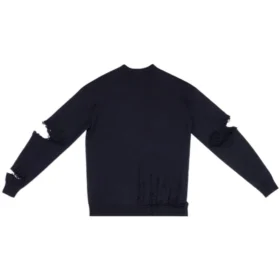 Pull en maille à col en V délavé « Navy » 696091T16420414
