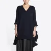 Pull en maille à col en V délavé « Navy » 696091T16420414