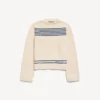 Pull femme à col bateau bleu marine/blanc