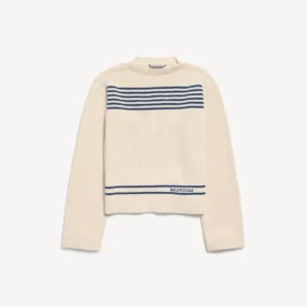 Pull femme à col bateau bleu marine/blanc