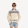Pull femme à col bateau bleu marine/blanc