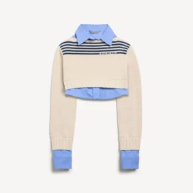 Pull hybride pour femme bleu marine/blanc