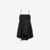 Robe babydoll à bretelles pour femme, noire