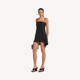 Robe babydoll à bretelles pour femme, noire