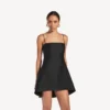 Robe babydoll à bretelles pour femme, noire