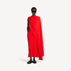 Robe drapée pour femme, rouge coucher de soleil