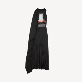 Robe longue drapée « The Door » pour femme, en noir