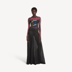 Robe à manches longues pour femme, effet tie-dye extrême, en noir