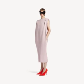 Robe mi-longue ample pour femme, rose poudré