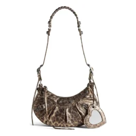 Sac à bandoulière Le Cagole XS métallisé à imprimé léopard « Brown » 6713092AAV72529