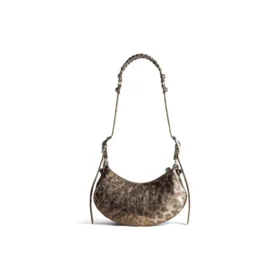 Sac à bandoulière Le Cagole XS métallisé à imprimé léopard « Brown » 6713092AAV72529
