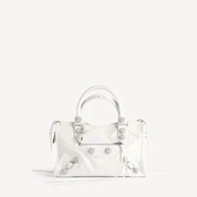 Sac City pour femme, petit modèle à clous géants et strass, blanc optique