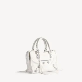 Sac City pour femme, petit modèle à clous géants et strass, blanc optique