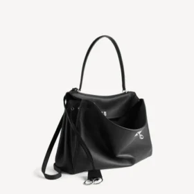 Sac à main Rodeo grand format en cuir de veau grainé noir