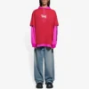 SS21 Sweat à capuche à empiècements, manches longues, unisexe, rose et rouge 657037TKV826295