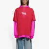 SS21 Sweat à capuche à empiècements, manches longues, unisexe, rose et rouge 657037TKV826295