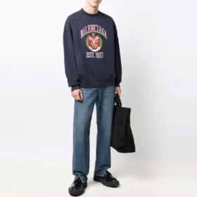 Sweat à col rond avec imprimé logo universitaire « Navy » 676629TLV908067