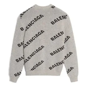 Sweat à col rond en laine mélangée avec logo sur toute la surface « Gris Noir » 555481T14711262