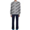 Sweat à col rond en laine mélangée avec logo sur toute la surface « Gris Noir » 555481T14711262