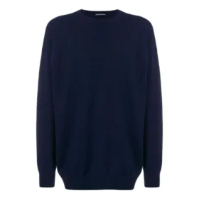 Sweat-shirt en maille de cachemire à col rond et logo dans le dos « Navy » 583111T40924140 Sweat-shirt en maille de cachemire à col rond et logo dans le dos « Navy » 583111T40924140