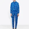 Sweats à capuche à cordon avec logo alphabétique imprimé sur toute la surface, bleu 612959TIV715011