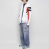 Sweats à capuche de survêtement zippés Sporty B « Blanc Noir Rouge » 675330TLVA39028