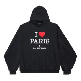 Sweats à capuche I Love Paris Balenciaga coupe large « Black Faded » 803265TRVM61041