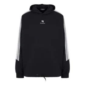 Sweats à capuche oversize à manches rayées « Sporty B » « Noir Blanc » 704023TMVG23869