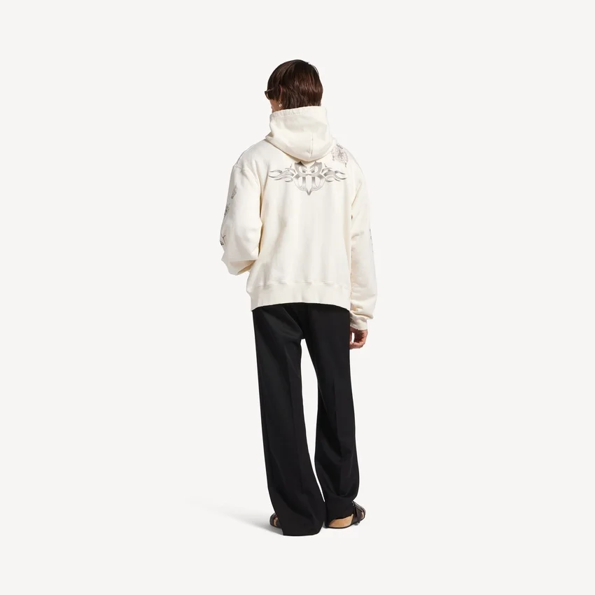 Sweats à capuche oversize zippés pour homme, motif tatouage, couleur crème Sweats à capuche oversize zippés pour homme, motif tatouage, couleur crème