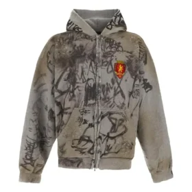 Sweats à capuche Scribbled coupe moyenne « Grey » 744457TOVA81300