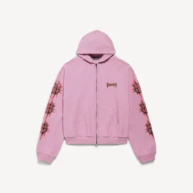 Sweats à capuche zippés Balenciaga Sacra Cœur pour femme, coupe moyenne, couleur vieux rose