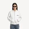 Sweats à capuche zippés coupe classique pour femme « Salon de Couture » en blanc