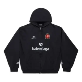Sweats à capuche zippés Paris Soccer, coupe moyenne « Noir Blanc » 744457TPVS61070