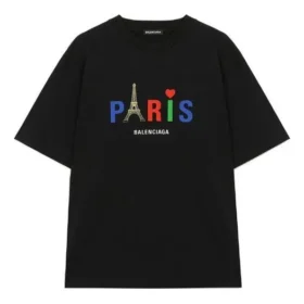 T-shirt Balenciaga Paris Love pour homme, coupe standard, imprimé, manches courtes, noir 594579TGV431000 T-shirt Balenciaga Paris Love pour homme, coupe standard, imprimé, manches courtes, noir 594579TGV431000