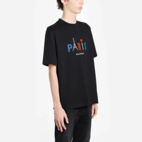 T-shirt Balenciaga Paris Love pour homme, coupe standard, imprimé, manches courtes, noir 594579TGV431000 T-shirt Balenciaga Paris Love pour homme, coupe standard, imprimé, manches courtes, noir 594579TGV431000