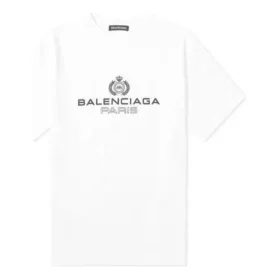 T-shirt Balenciaga pour homme à col rond et manches courtes, imprimé « BB Paris », version rétro, blanc 594579TGV609000 T-shirt Balenciaga pour homme à col rond et manches courtes, imprimé « BB Paris », version rétro, blanc 594579TGV609000