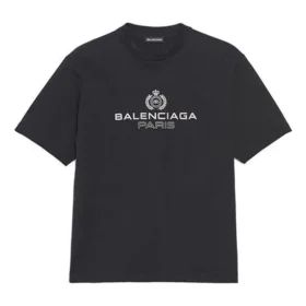 T-shirt Balenciaga Retro Knit BB Paris à manches courtes pour homme, imprimé « Paris », noir 594579TGV601000 T-shirt Balenciaga Retro Knit BB Paris à manches courtes pour homme, imprimé « Paris », noir 594579TGV601000