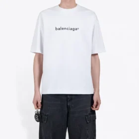 T-shirt blanc à manches courtes confortable pour homme avec logo Balenciaga imprimé 612966TIV549040