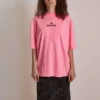 T-shirt à col rond brodé SS21 rose 641532TJVA95764