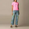 T-shirt à col rond et manches courtes avec broderie, rose 612964TJVD95764