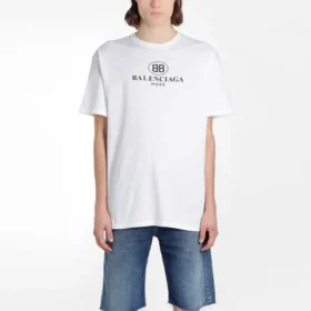 T-shirt à col rond et manches courtes Balenciaga imprimé logo pour homme, blanc 556150TYK239000 T-shirt à col rond et manches courtes Balenciaga imprimé logo pour homme, blanc 556150TYK239000
